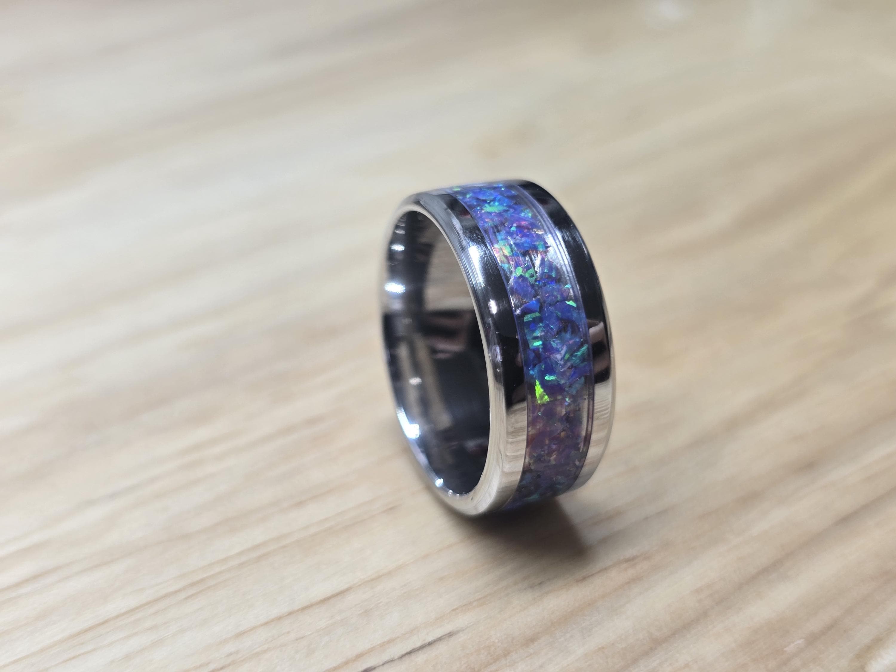 Hand-made Custom Stainless Steel Ring | 8mm, 4mm Band | Natural Stone