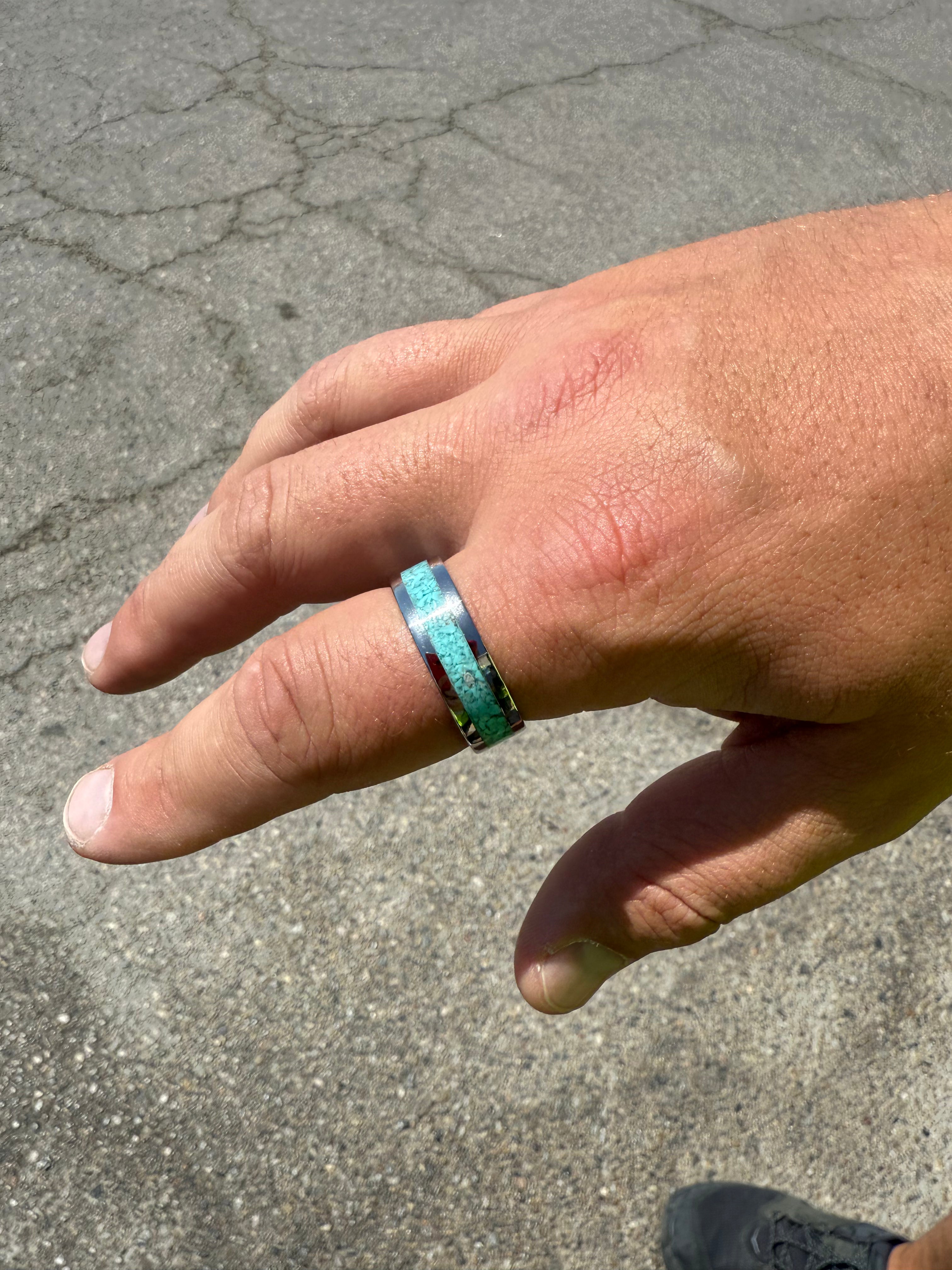 Hand-made Custom Stainless Steel Ring | 8mm, 4mm Band | Natural Stone