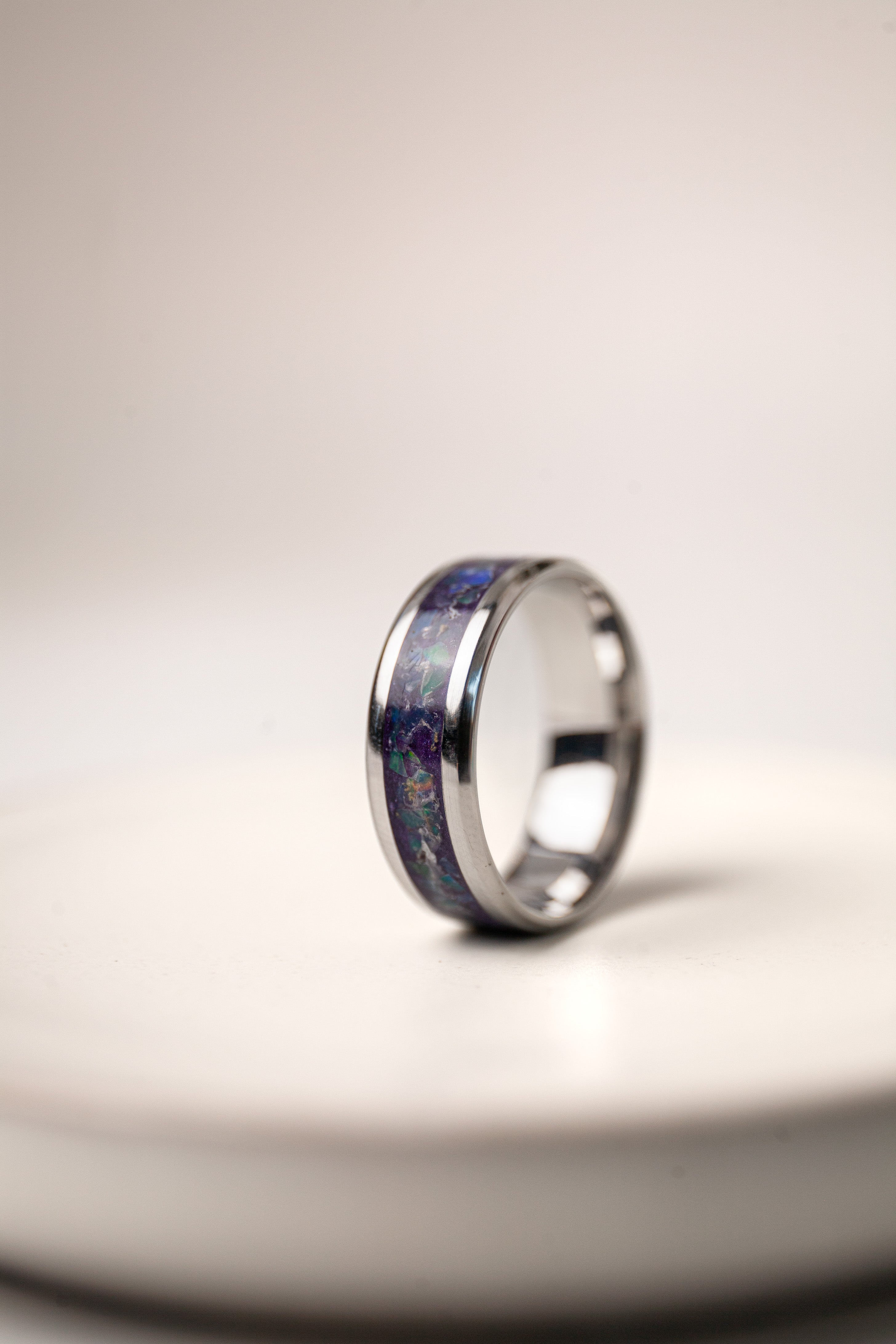 Handcrafted Ethiopian Opal Ring | Unique Opal Inlay, Stainless Steel Band, One-of-a-Kind Natural Stone Jewelry