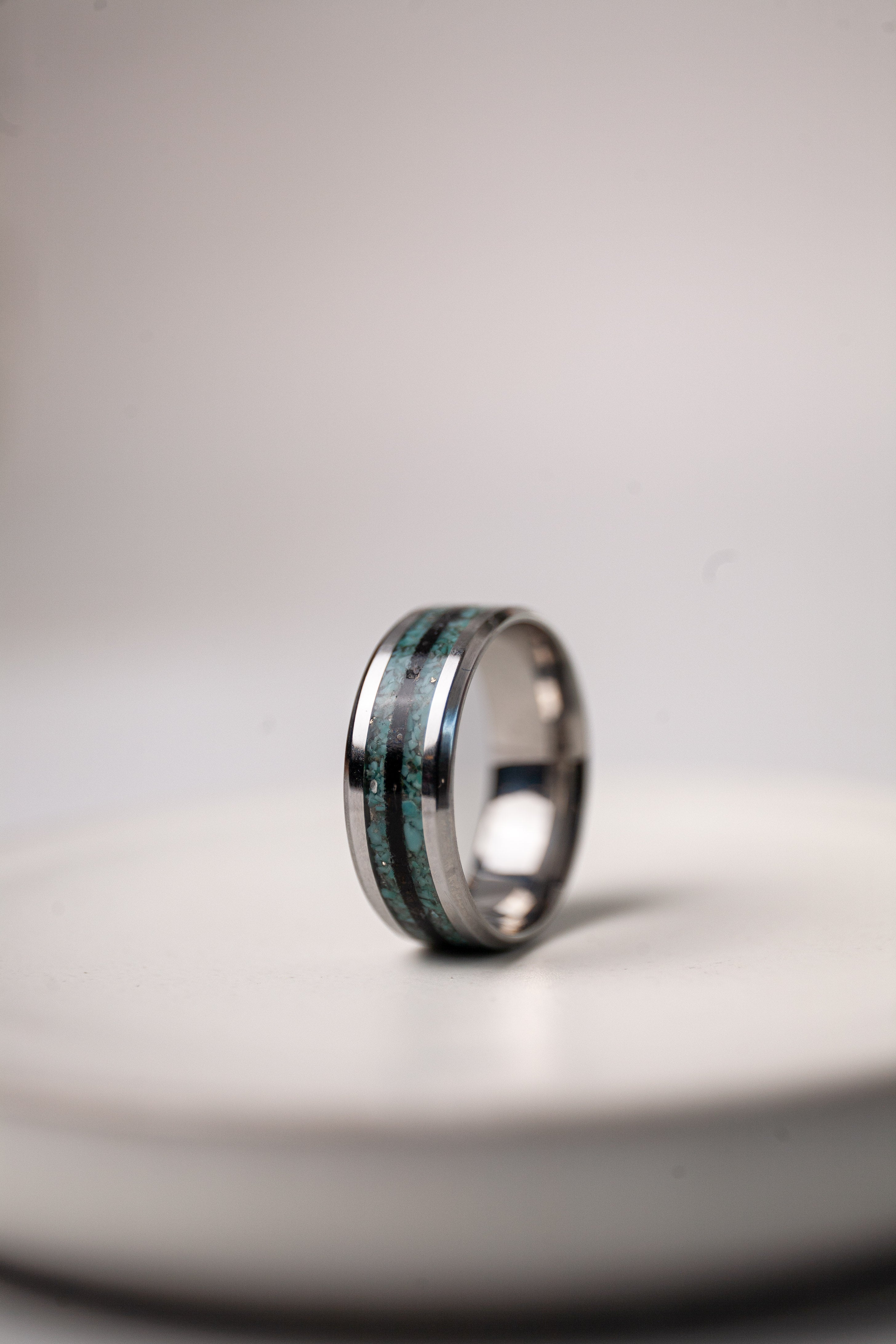 Hand-made Custom Stainless Steel Ring | 8mm, 4mm Band | Natural Stone