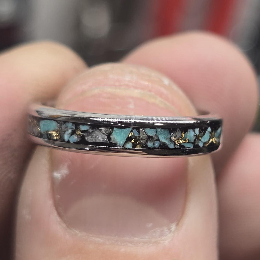 Turquoise and Gold Leaf Ring 4mm