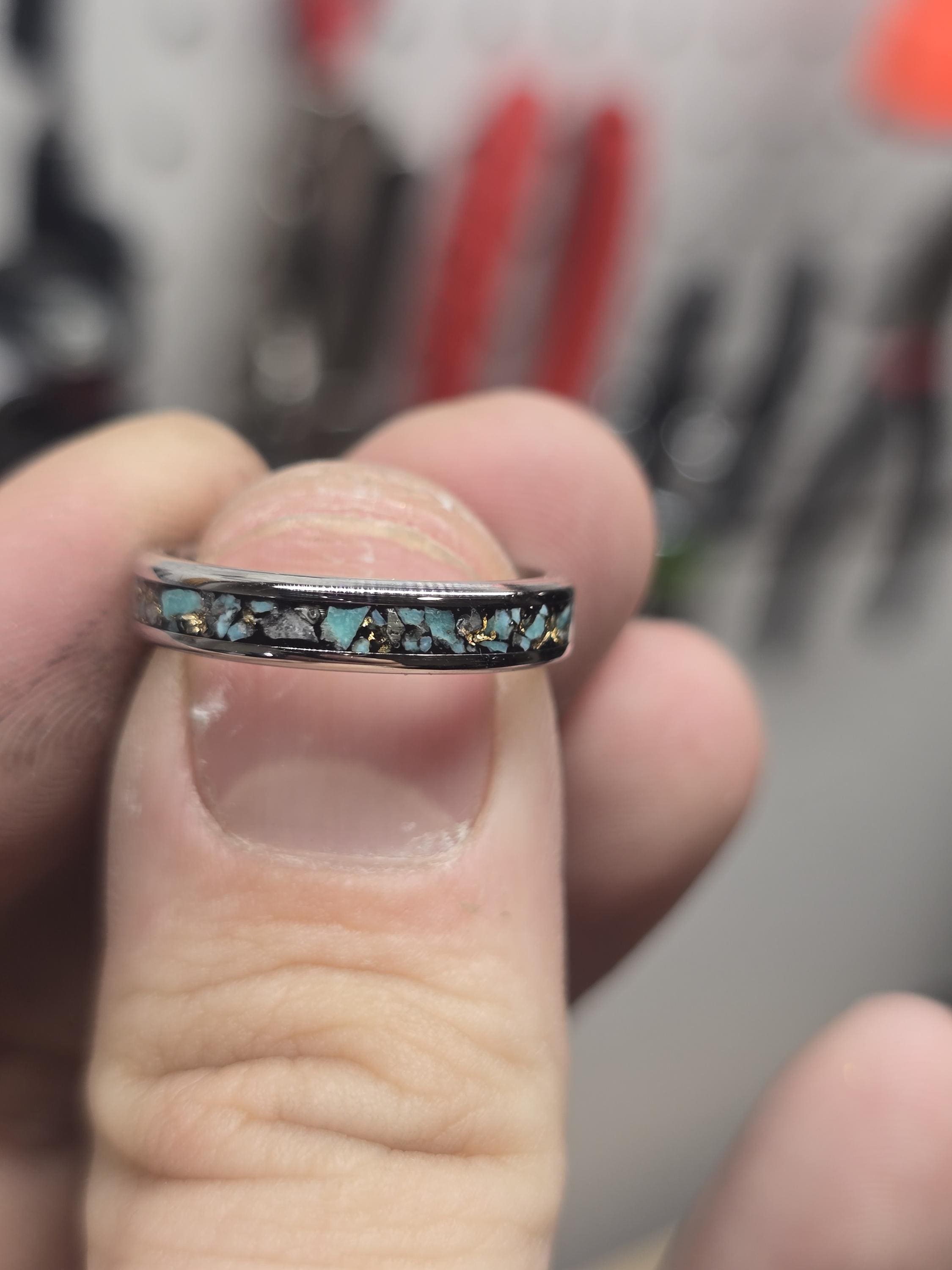 Handcrafted Turquoise and Gold Leaf Ring | Stainless Steel Thin Dainty Band, One-of-a-Kind Natural Stone Jewelry Made in Utah