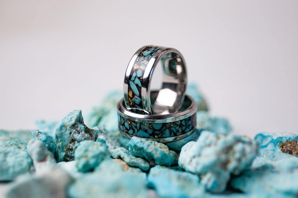 Handcrafted Turquoise and Gold Leaf Ring | Stainless Steel Band, One-of-a-Kind Natural Stone Jewelry Made in Utah