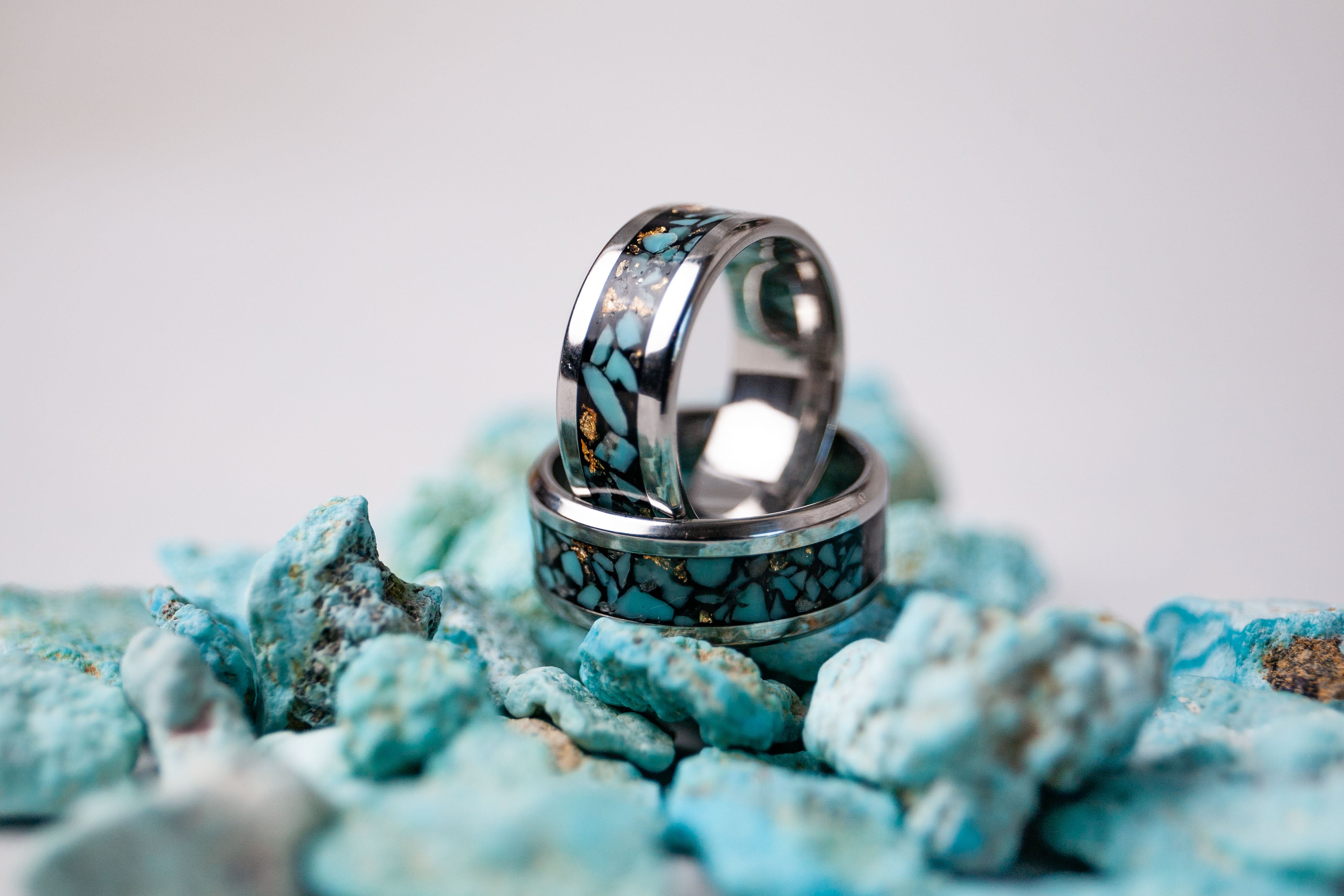Handcrafted Turquoise and Gold Leaf Ring | Stainless Steel Band, One-of-a-Kind Natural Stone Jewelry Made in Utah