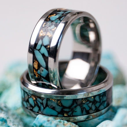 Turquoise and Gold Leaf Ring 8mm