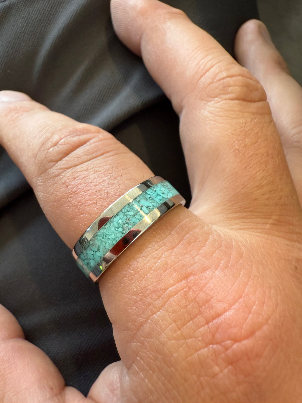 Hand-made Custom Stainless Steel Ring | 8mm, 4mm Band | Natural Stone