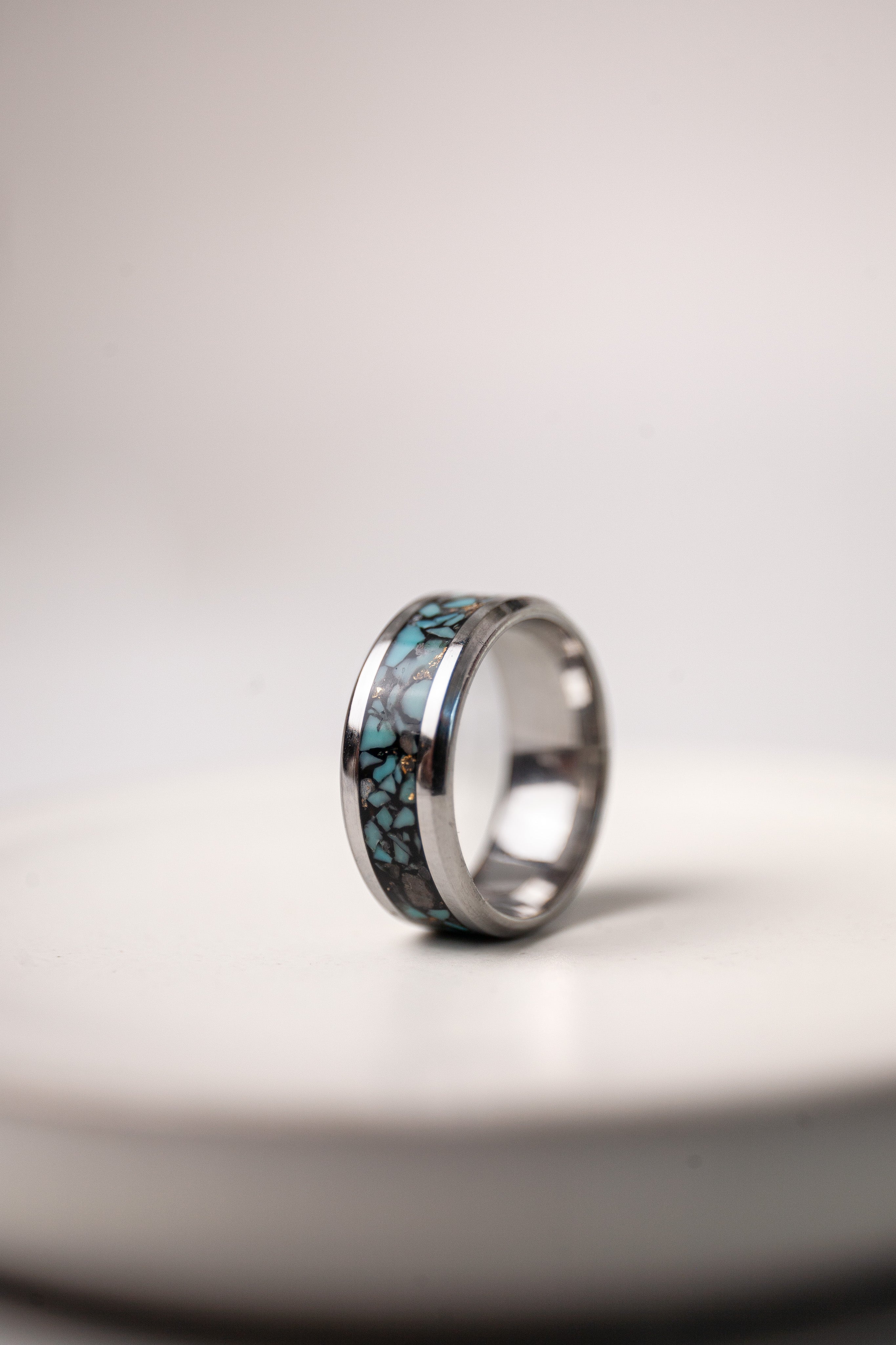 Handcrafted Turquoise and Gold Leaf Ring | Stainless Steel Band, One-of-a-Kind Natural Stone Jewelry Made in Utah