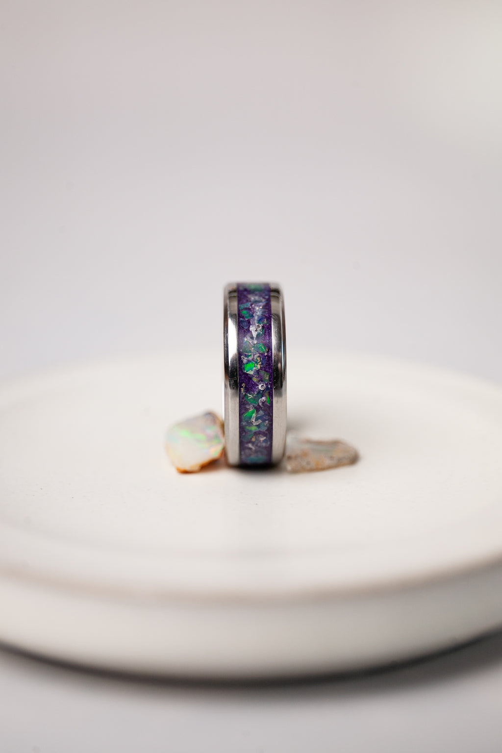 Handcrafted Ethiopian Opal Ring | Unique Opal Inlay, Stainless Steel Band, One-of-a-Kind Natural Stone Jewelry