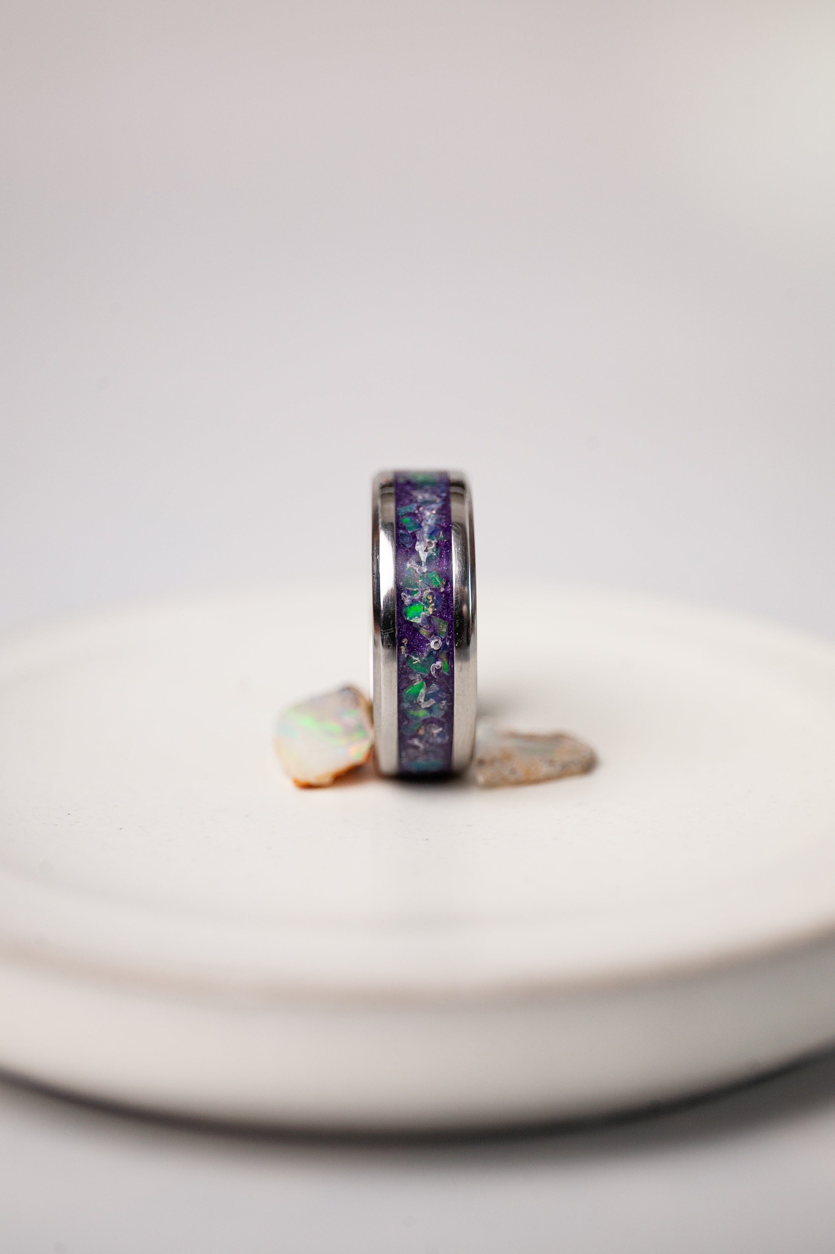 Handcrafted Ethiopian Opal Ring | Unique Opal Inlay, Stainless Steel Band, One-of-a-Kind Natural Stone Jewelry