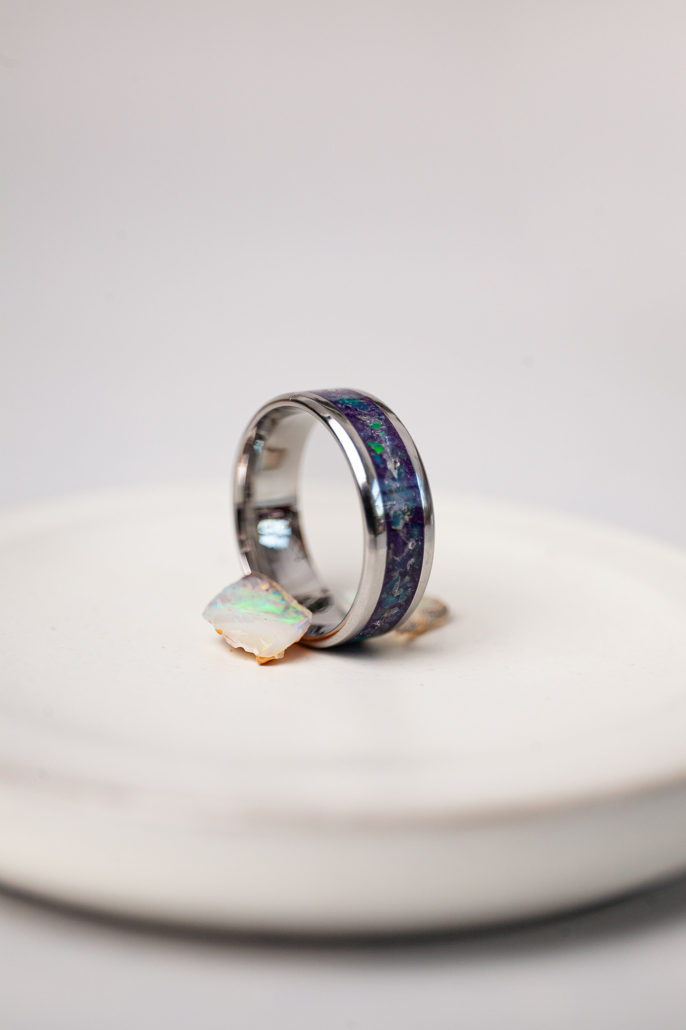 Handcrafted Ethiopian Opal Ring | Unique Opal Inlay, Stainless Steel Band, One-of-a-Kind Natural Stone Jewelry