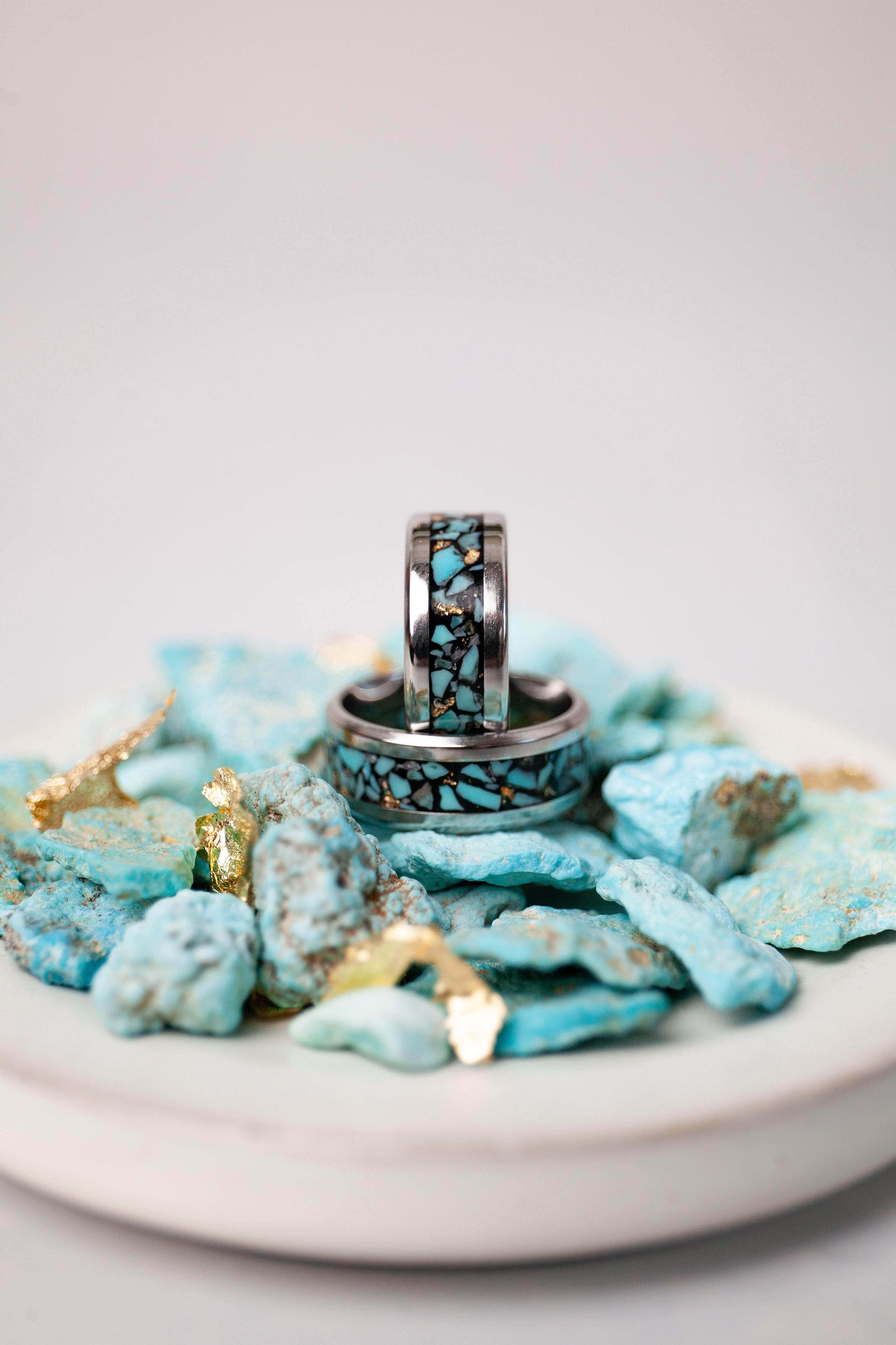 Handcrafted Turquoise and Gold Leaf Ring | Stainless Steel Band, One-of-a-Kind Natural Stone Jewelry Made in Utah