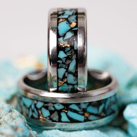 Turquoise and Gold Leaf Ring 8mm